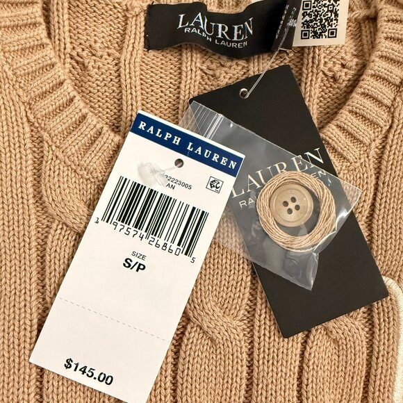 NWT Ralph Lauren Button-Trim Cable-Knit Cotton Sweater Size S - Picture 6 of 13